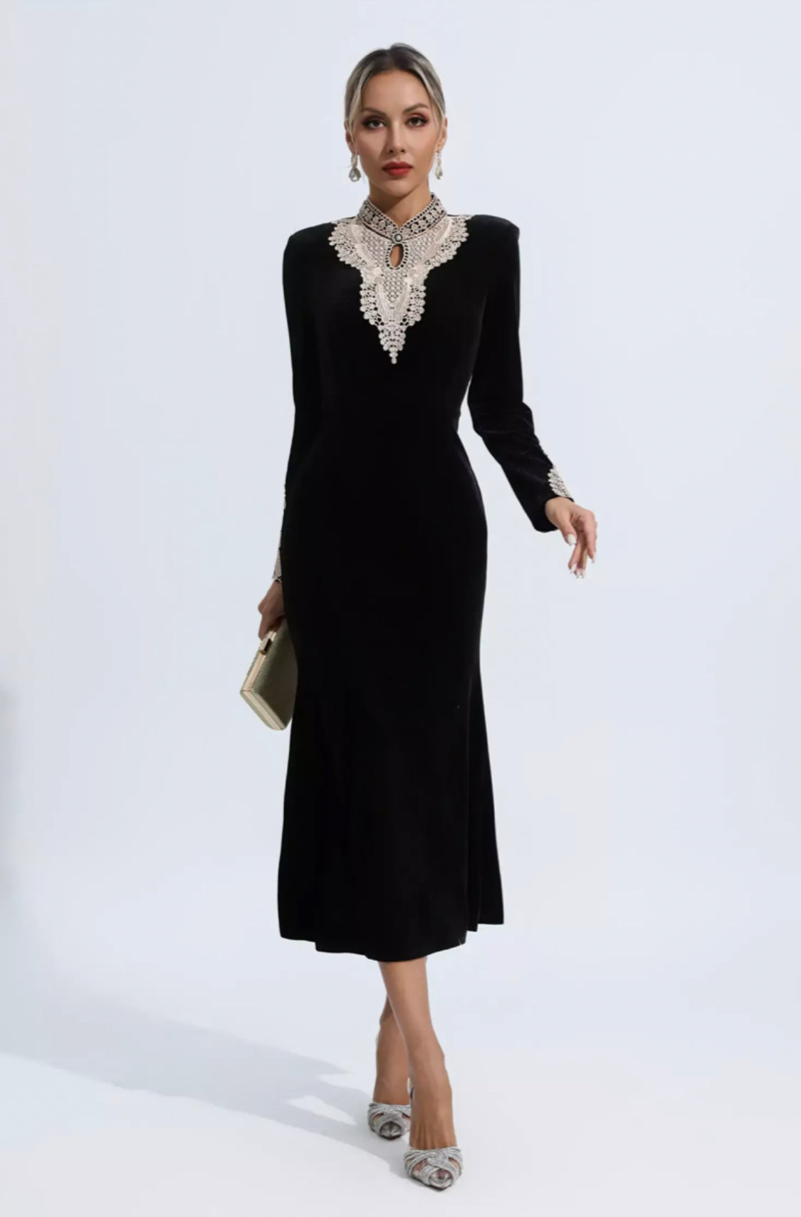 Melany black velvet maxi dress