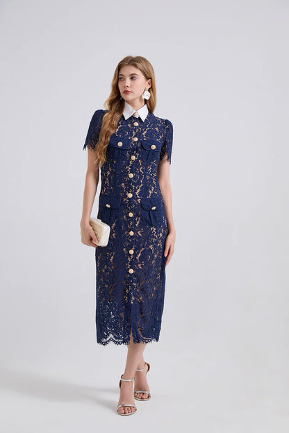 Guxi Navy Lace Collar Dress