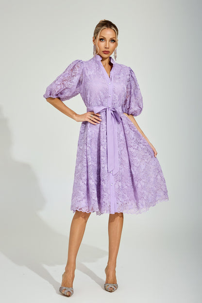Lilac Bloom Lace Midi Dress