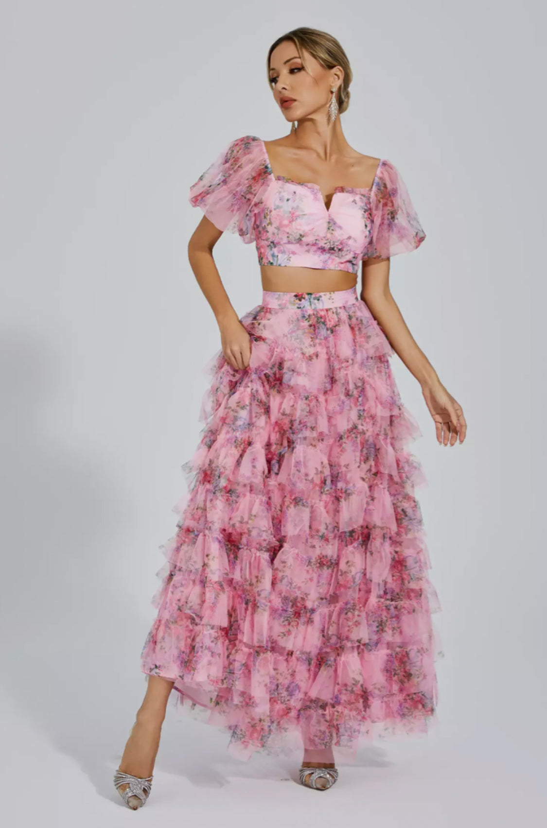 Braylee pink flora ruffle set