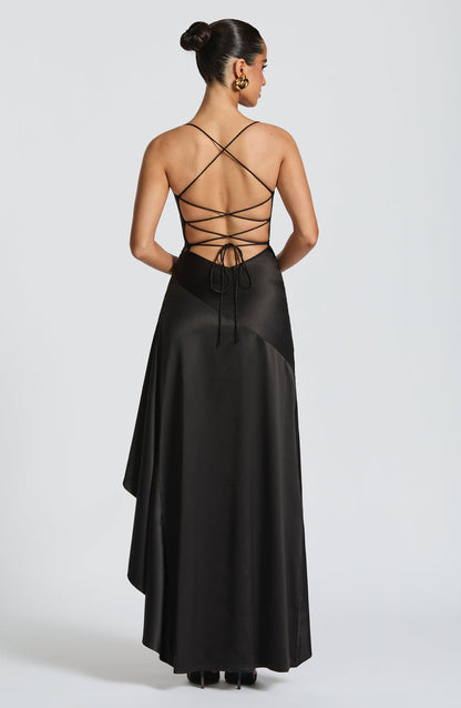 Soleil Draped High-Low Satin Gown
