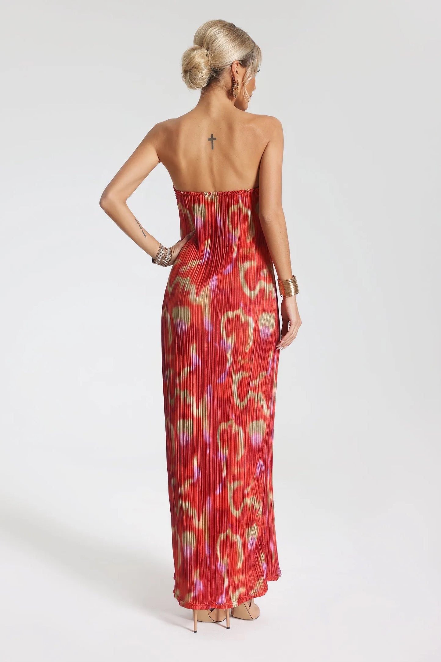 Dawn strapless mesh maxi dress