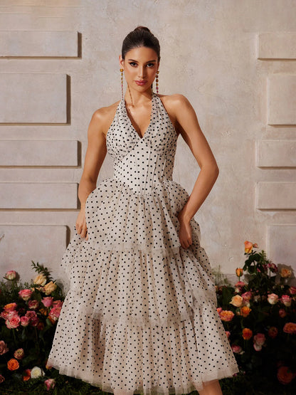 Amélie Polka Dot Tiered Midi Dress