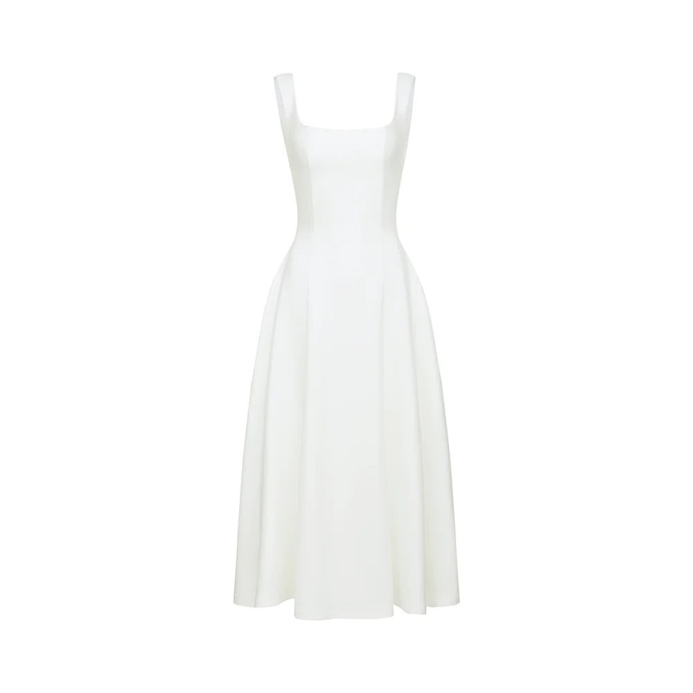 Chloe white flare midi dress