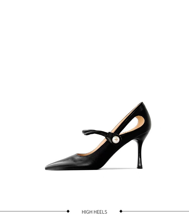 Pearl Detail Black Heels
