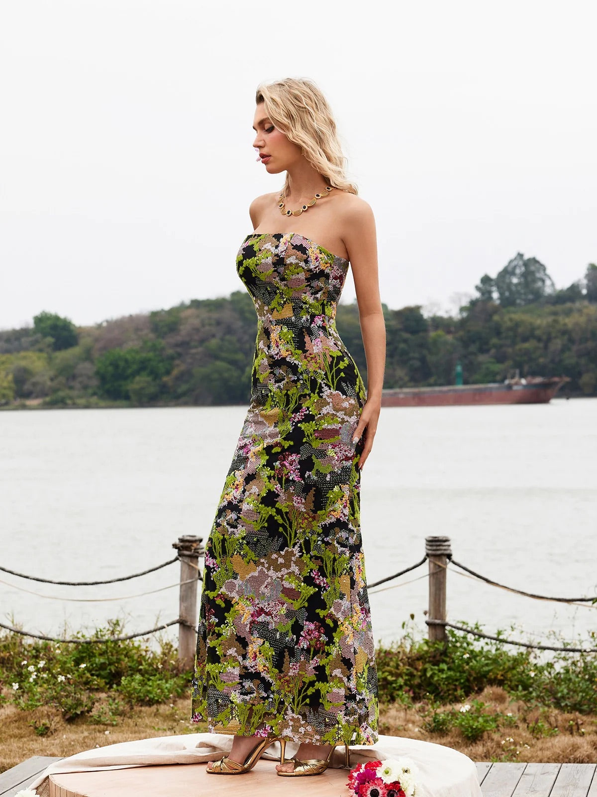 Siella Flower sequin maxi dress