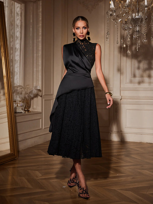 Élégante Draped Lace Gown