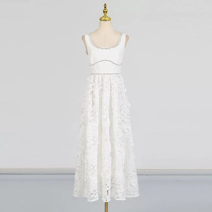 Livia Flower Embroidered Crystal Midi Dress