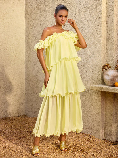 Limoncello Ruffle Chiffon Maxi Dress