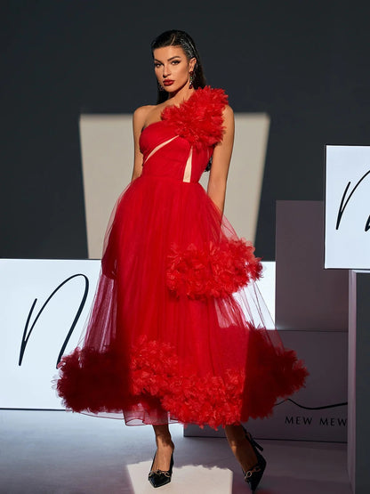 Belle red tulle midi dress