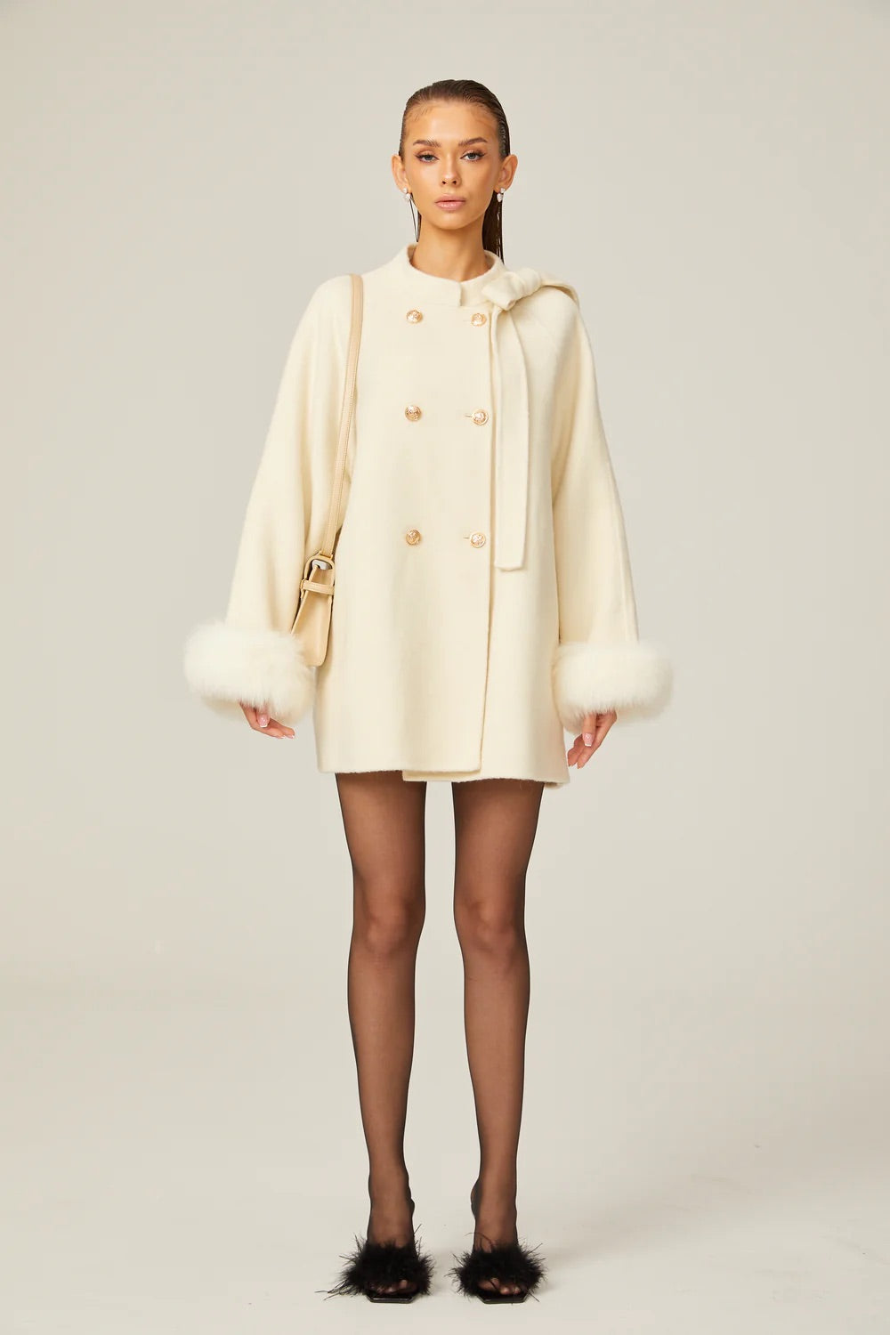 Wool fur bowknot coat