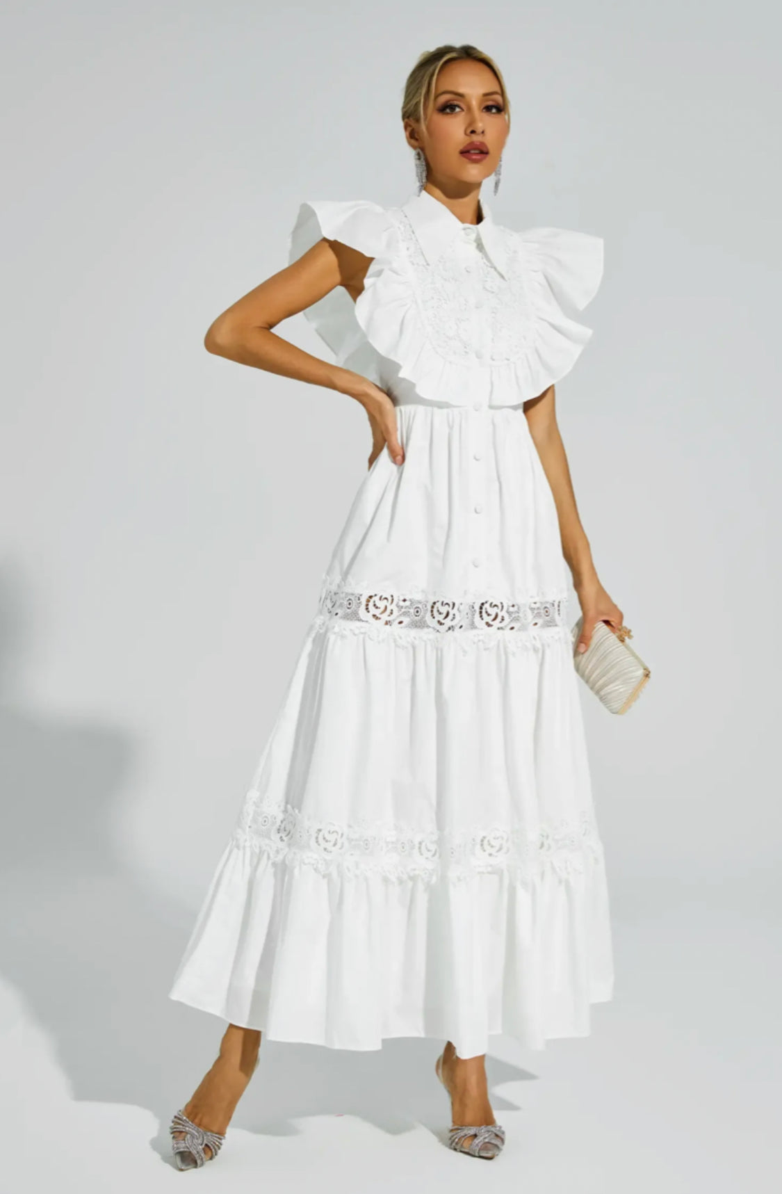 Solange ruffle white maxi dress