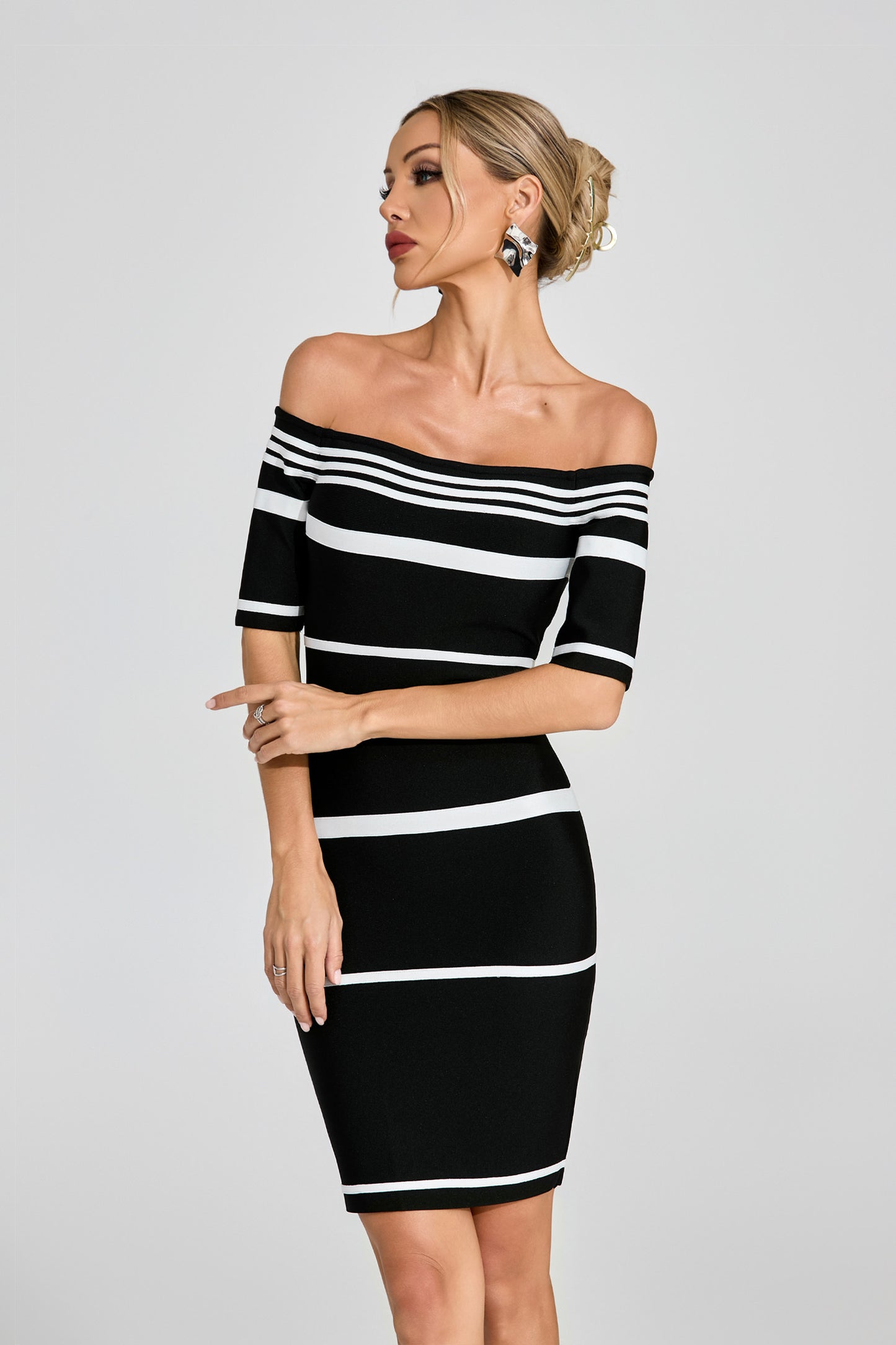 Monochrome Stripe Elegance Dress