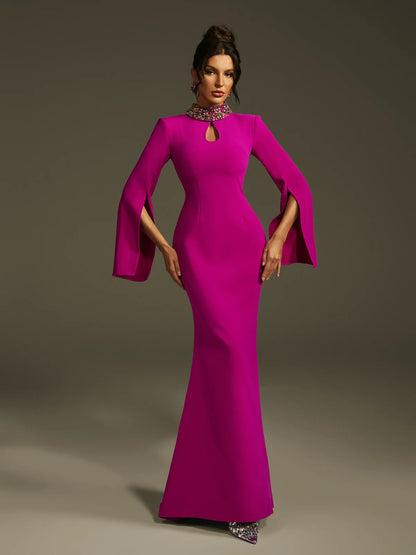 Aurora Crystal Collar Cape Gown