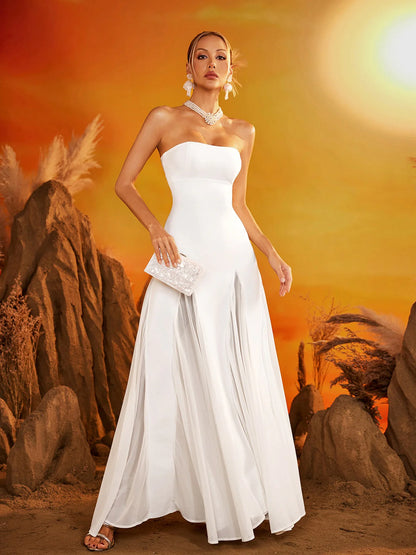 Valentina Strapless Flare Gown – Pure White