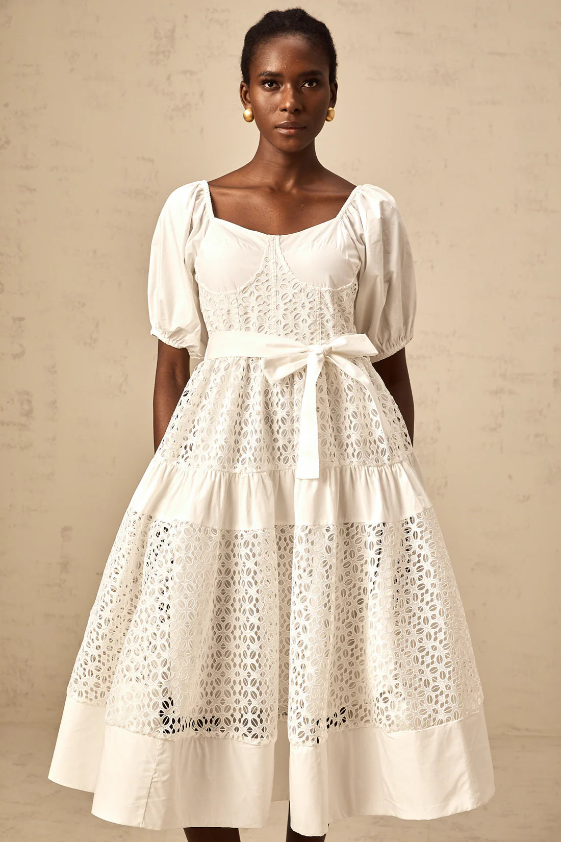 Corded lace tiered midi dress