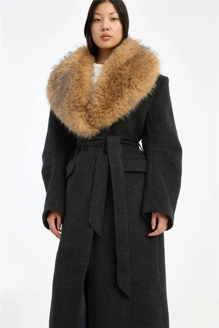 Renée Faux Fur Collar Maxi Coat