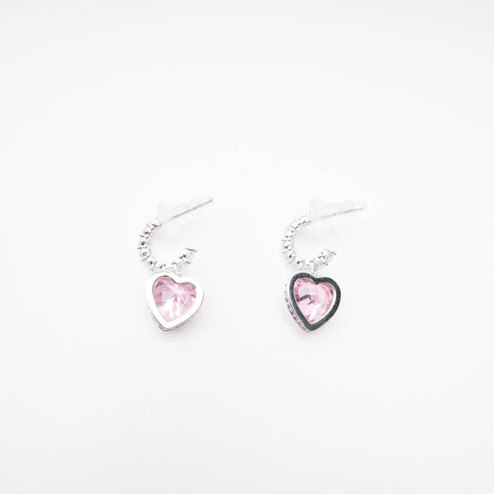 Pink heart pendant earrings