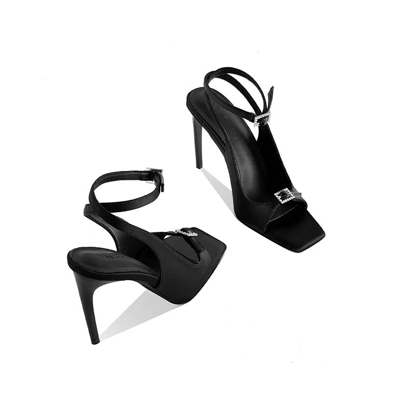 Celeste Satin Ankle Strap Slingback Heels