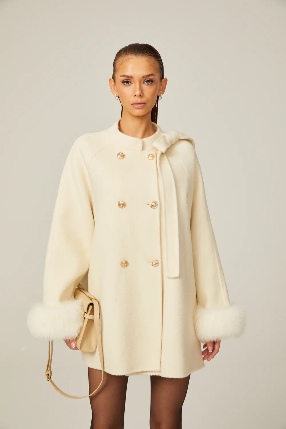 Wool fur bowknot coat