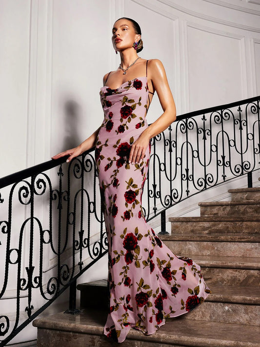 Flower backless maxi dress