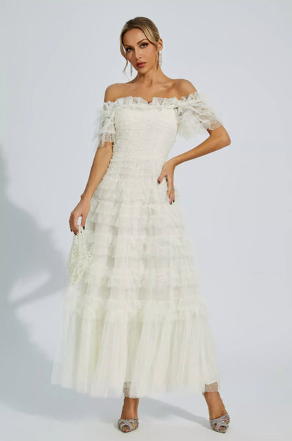 Kai off shoulder mesh maxi dress