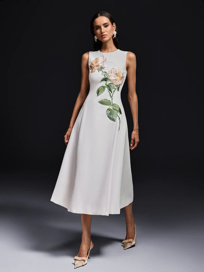 Fleur de Grâce Embroidered Midi Dress