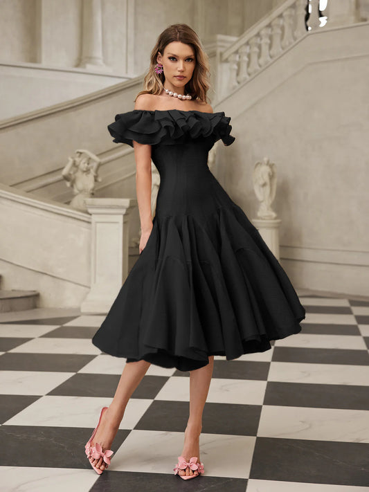 Amélie Off Shoulder Ruffle Midi Dress