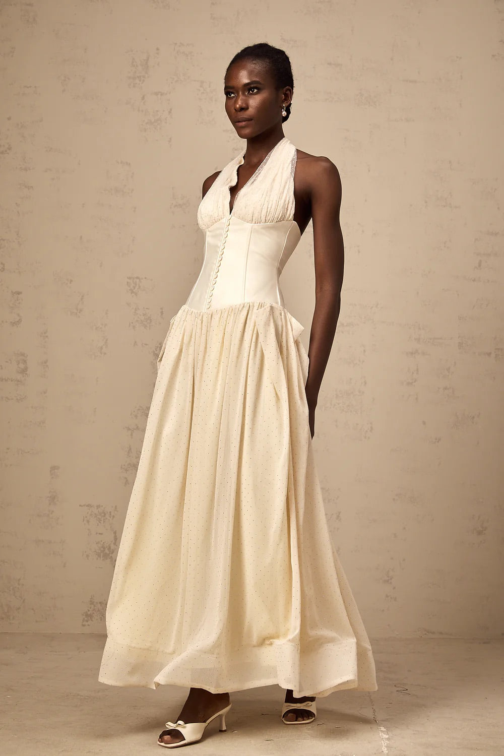 Vanilla cream tulle maxi dress