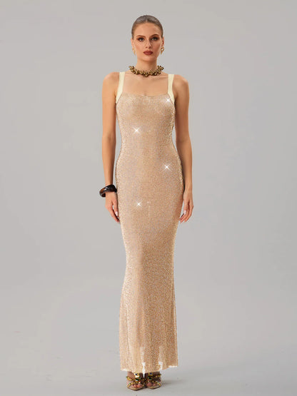 Crystal Mesh Column Gown