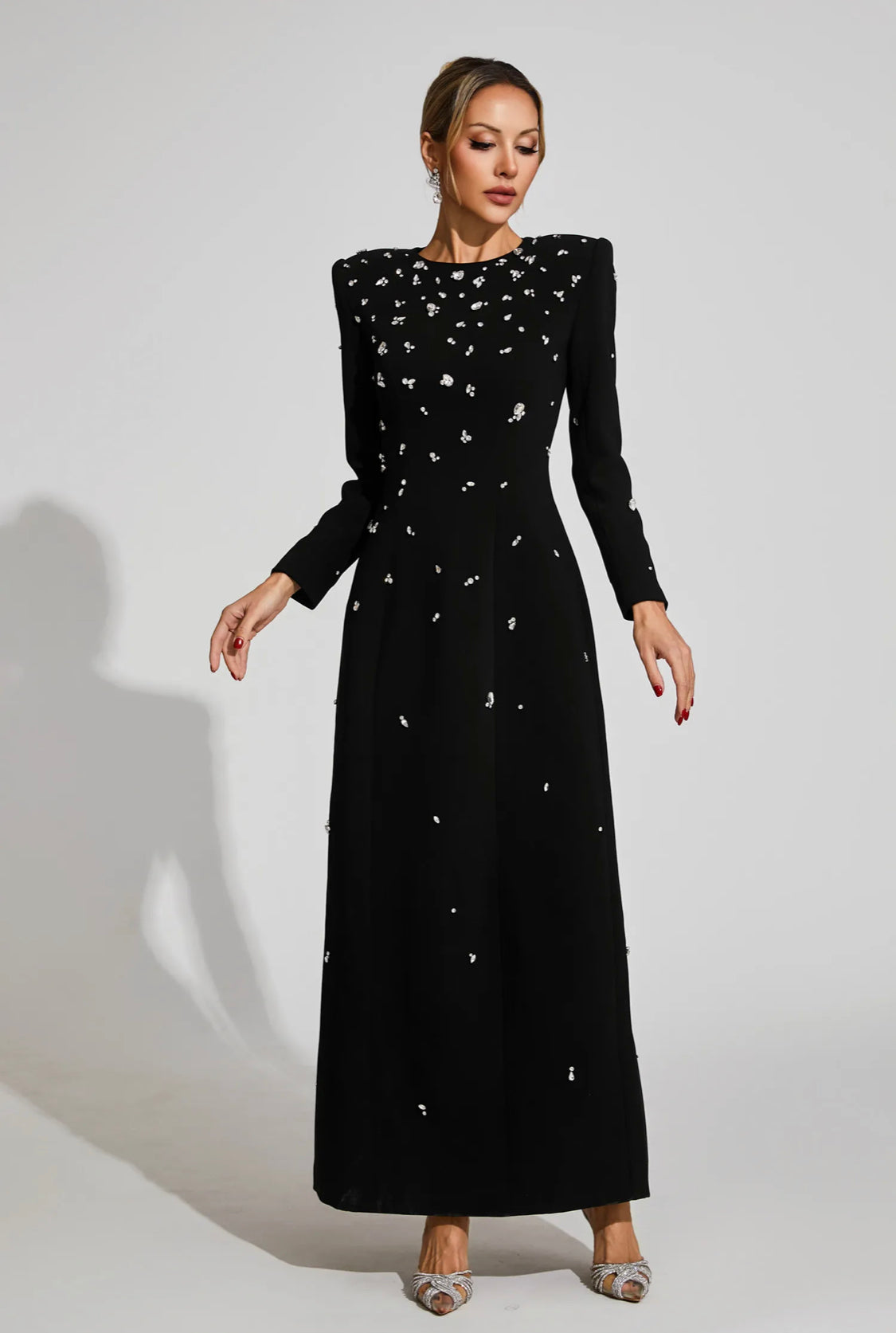 Black diamond long sleeves maxi dress