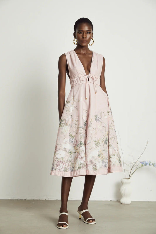 Edna floral pink midi dress