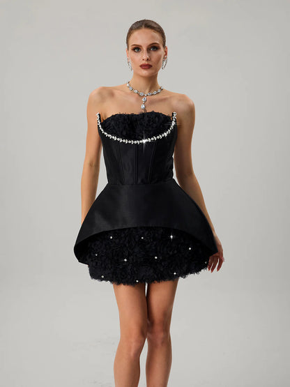 Noire Rosette Corset Mini Dress