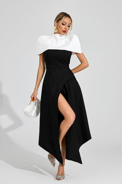 Noir Éclat Asymmetric Cape Dress