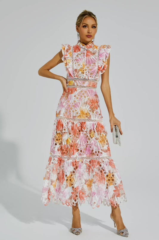 Ayleen orange floral midi dress