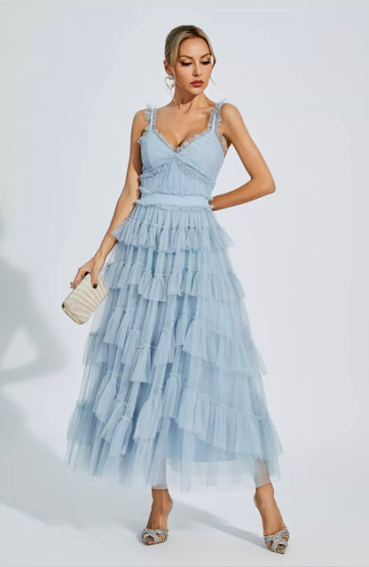 Prie blue mesh maxi dress