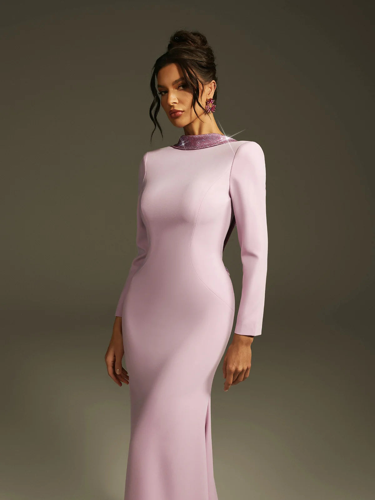 Lilac Crystal Rose Backless Gown