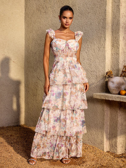 Aurelia Watercolor Tiered Maxi Dress