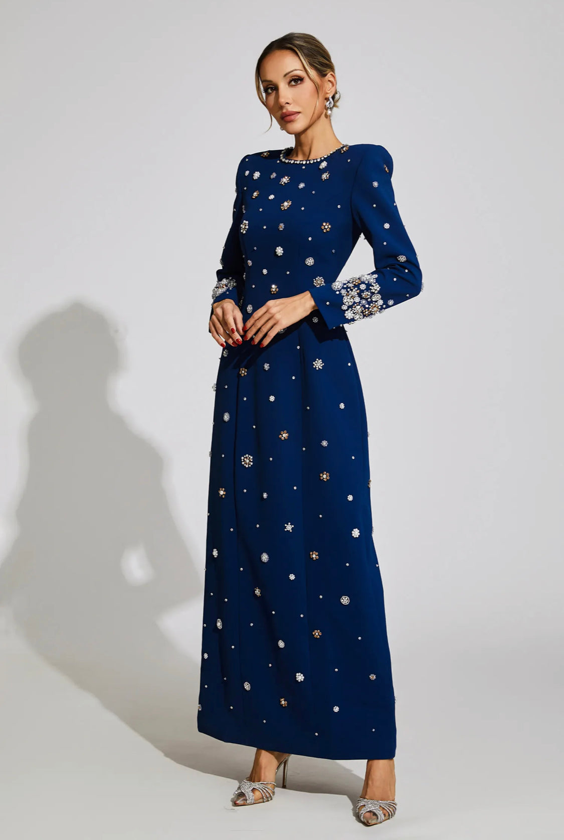 Blue diamond long sleeves maxi dress