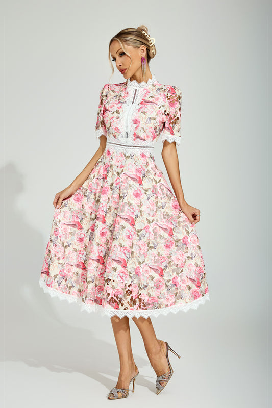 Rose Éclat Lace Midi Dress