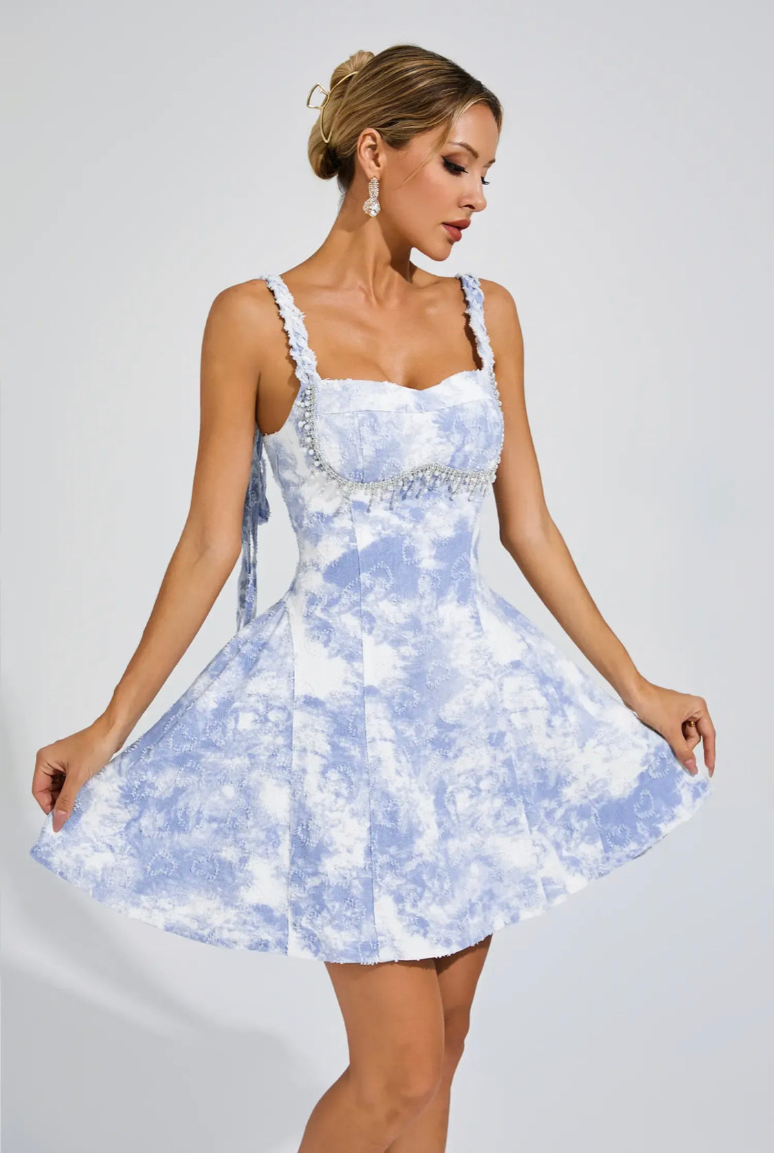 Dina blue pearls mini dress