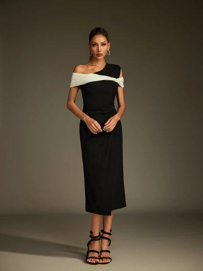 Élise Contrast Drape Midi Dress