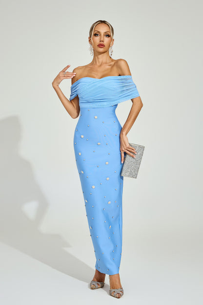 Azure Pearl Off-Shoulder Gown