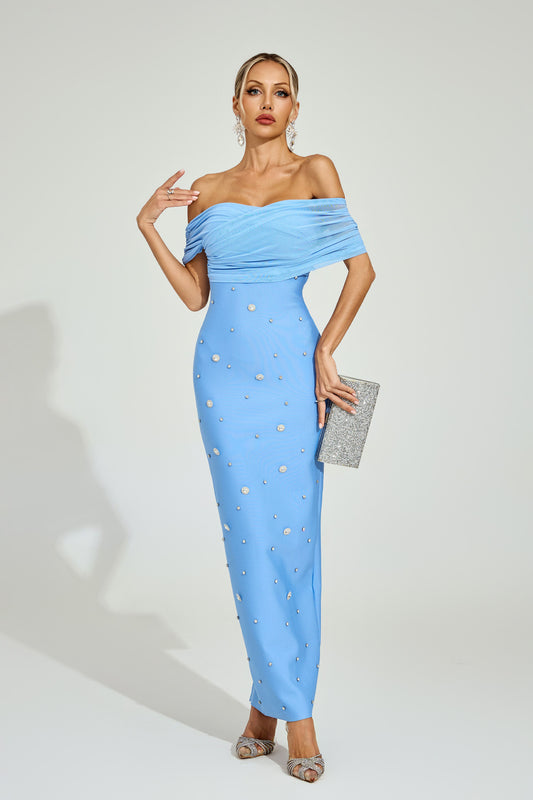 Azure Pearl Off-Shoulder Gown