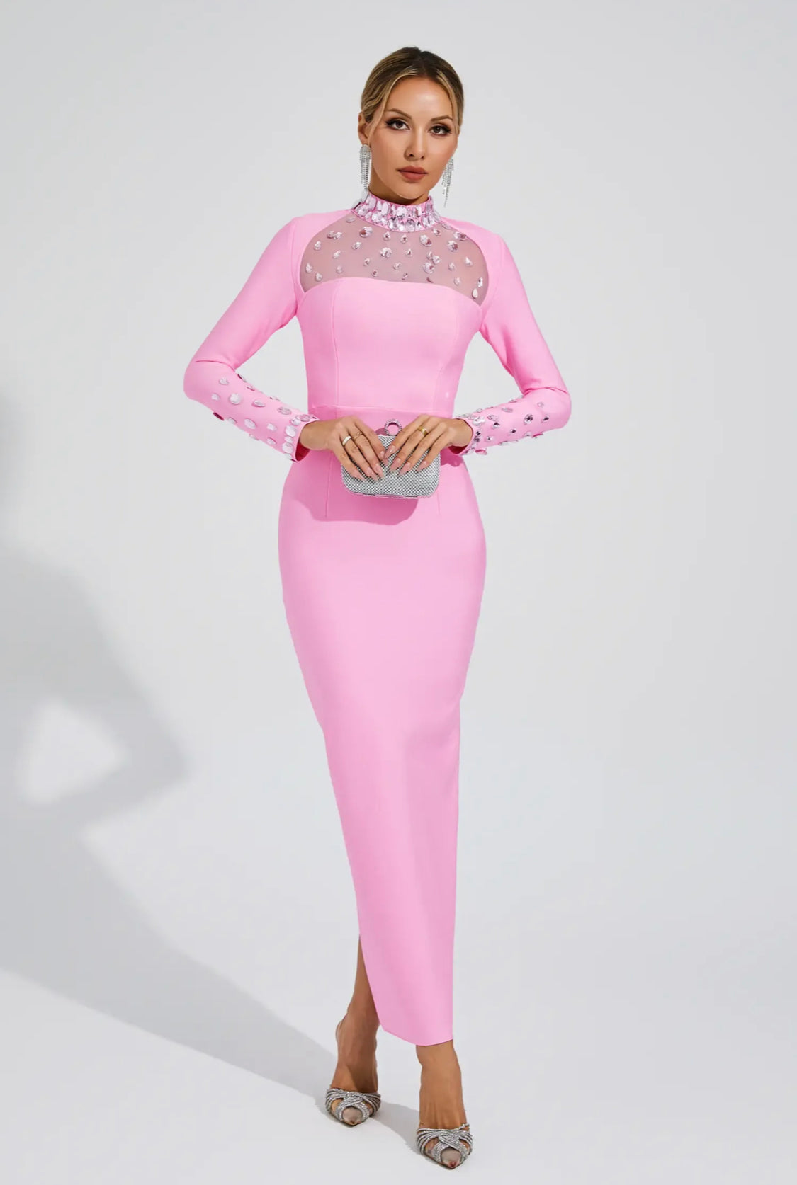 Elsa rhinestone pink maxi dress