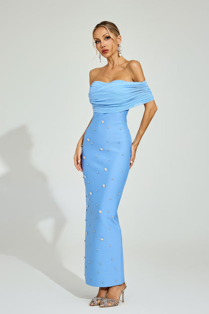 Azure Pearl Off-Shoulder Gown