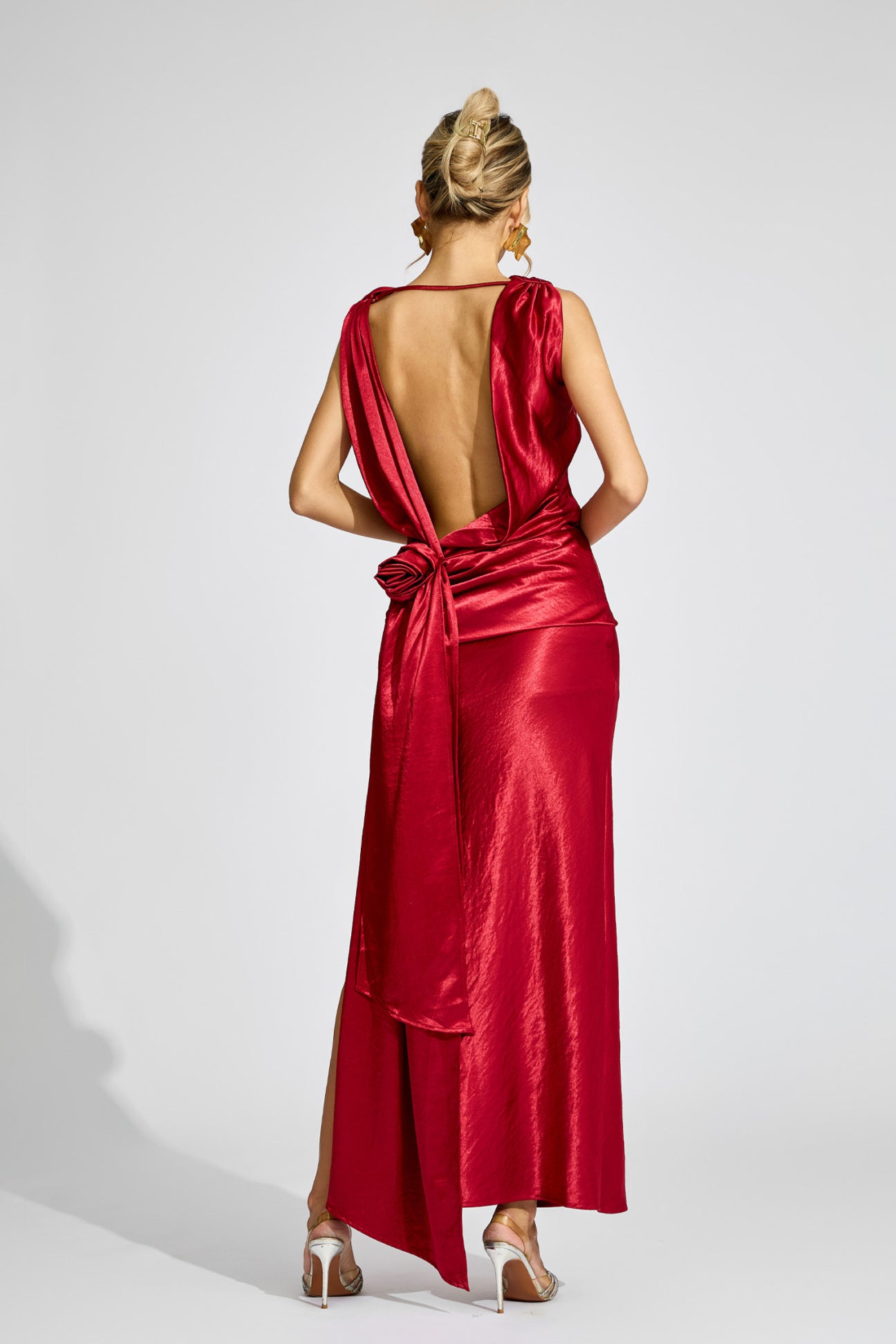 Scarlett Satin Backless Flower Gown