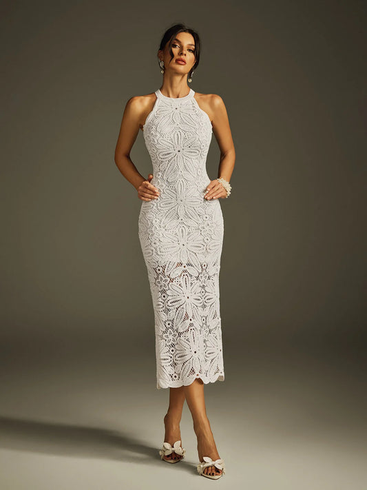 Ivory Bloom Crochet Midi Dress