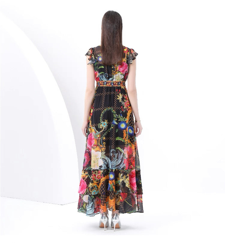 Celestia Garden Chiffon maxi Dress