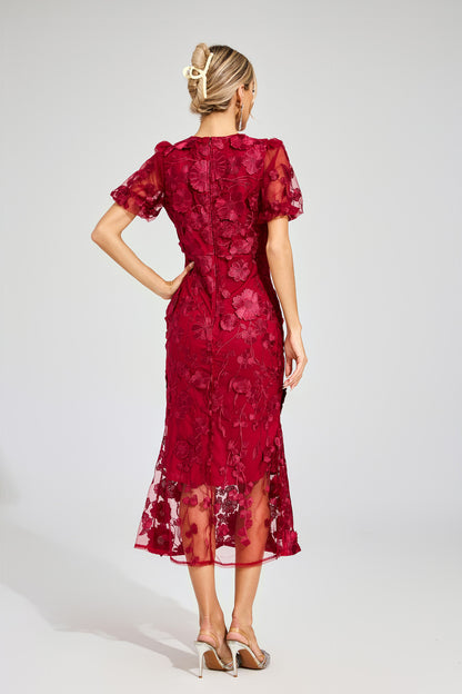 Soleil Bloom Flower Embroidered Midi Dress